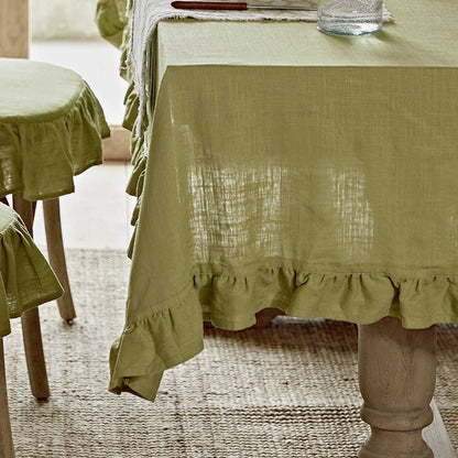 Sophia Green Ruffled Linen-Viscose Tablecloth