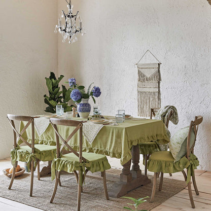 Sophia Green Ruffled Linen-Viscose Tablecloth