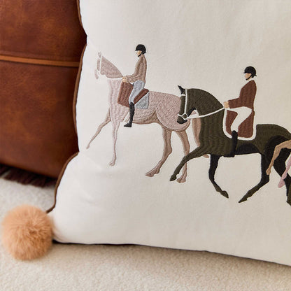 Equestrian Handmade Embroidered Knight Throw Pillow Cover