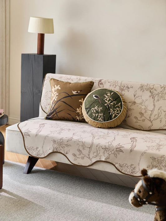 Irregular Floral Bird Sofa Cover