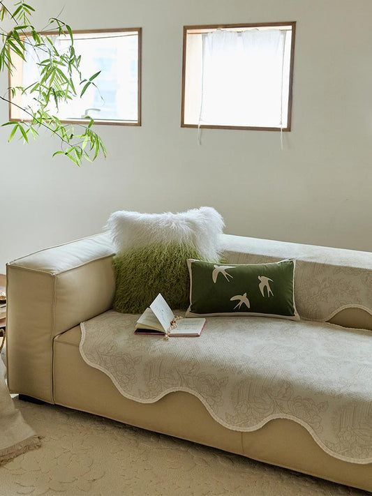 Irregular Beige Floral Sofa Cover