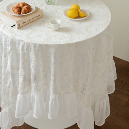 Ethereal Romantic White Ruffle Lace Tablecloth