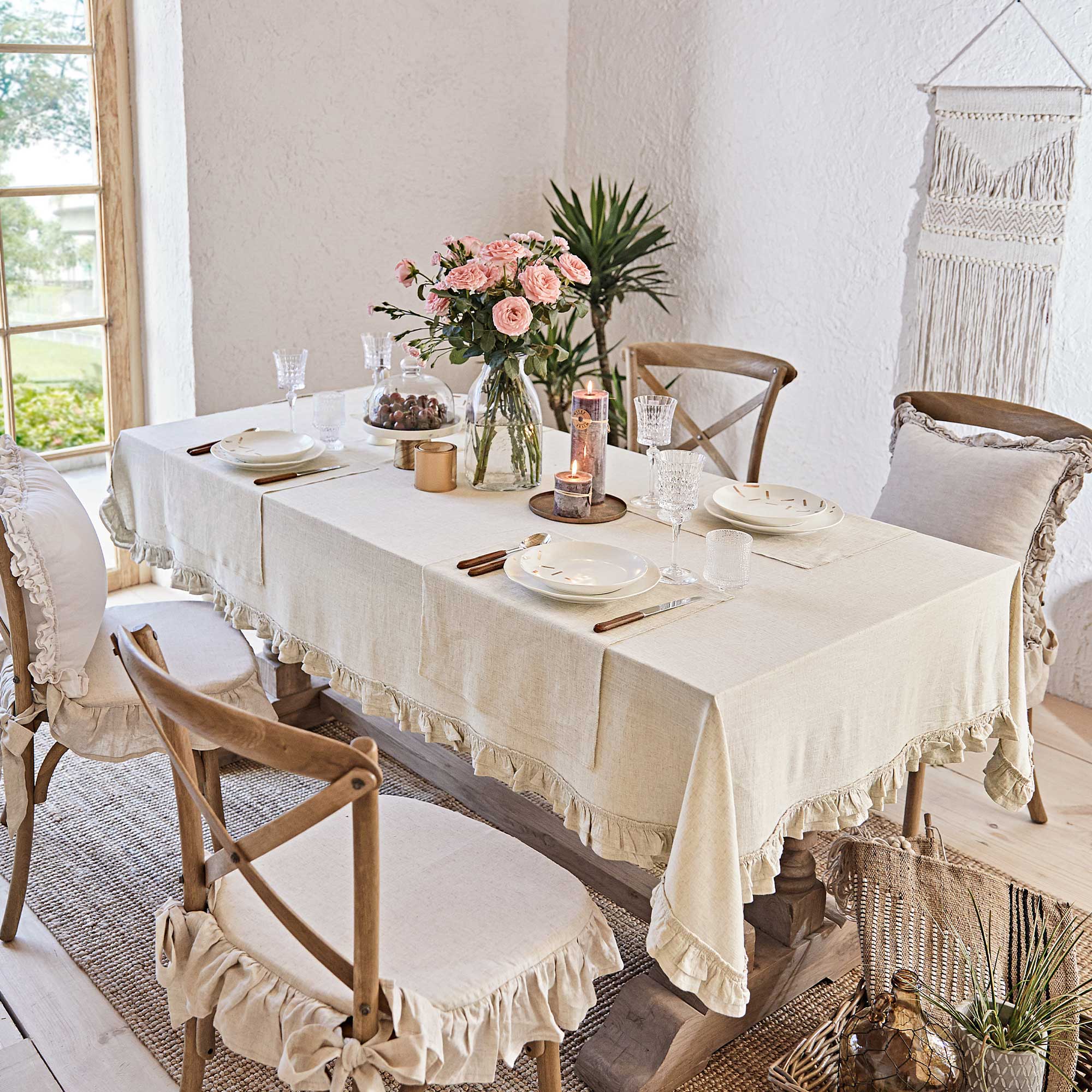 Linen Tablecloth with Ruffle, Custom Tablecloth, Round Tablecloth, Kitchen Decor Tablecloth, Farmhouse Table Decor, Eco Friendly shops Home Decor