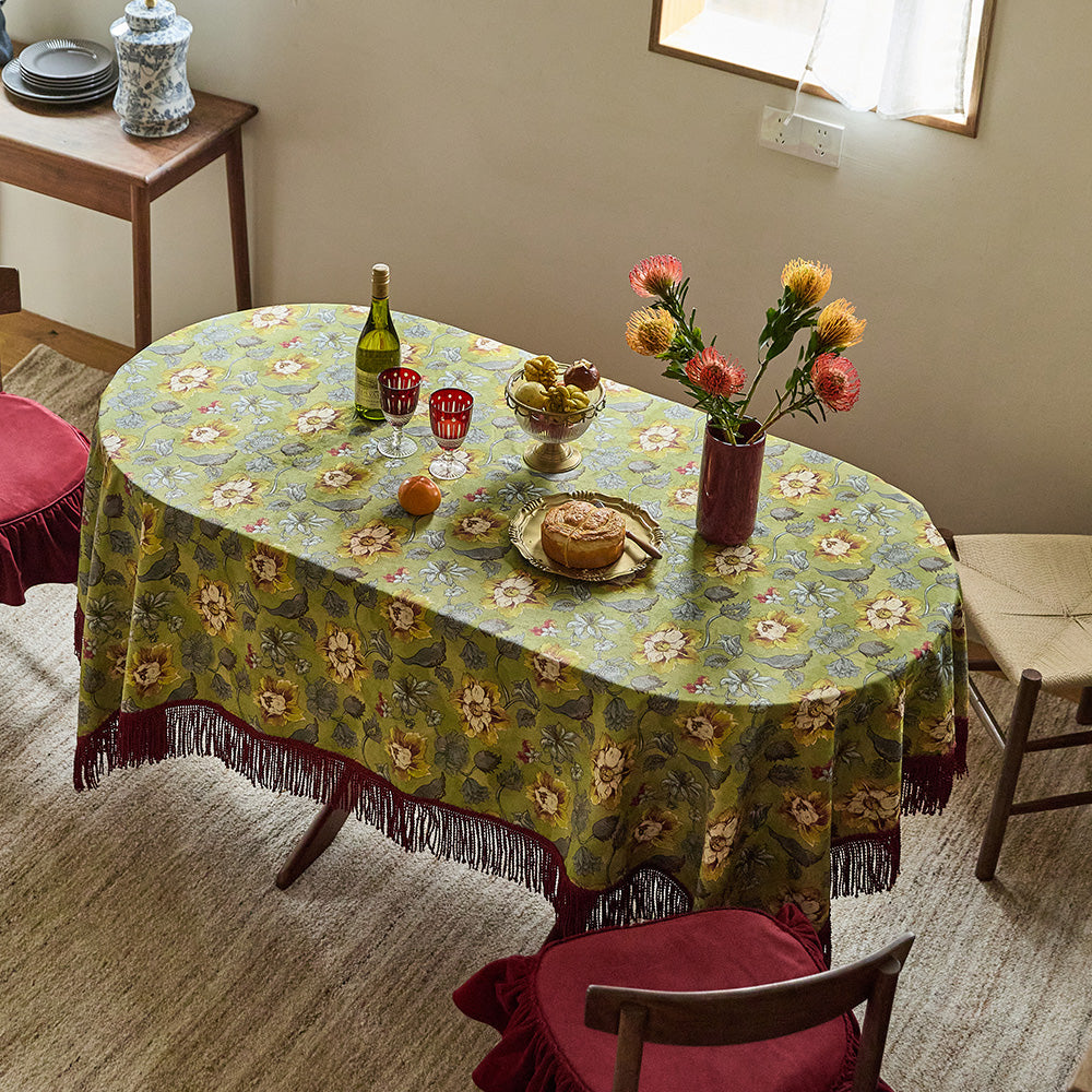 Madeline Garden Bloom Fringe Tablecloth