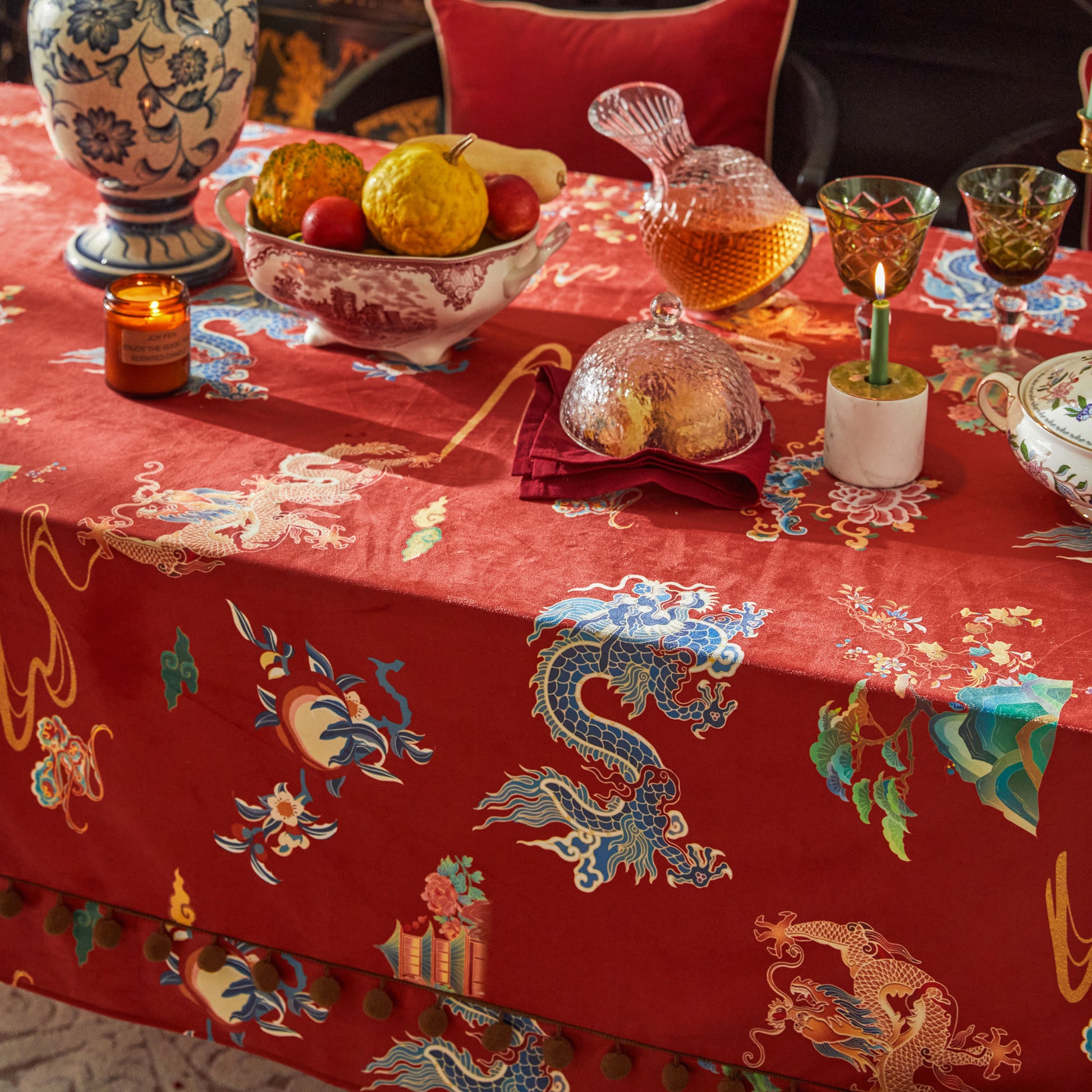 Oriental Style Dragon Pattern Waterproof Fabric Tablecloth