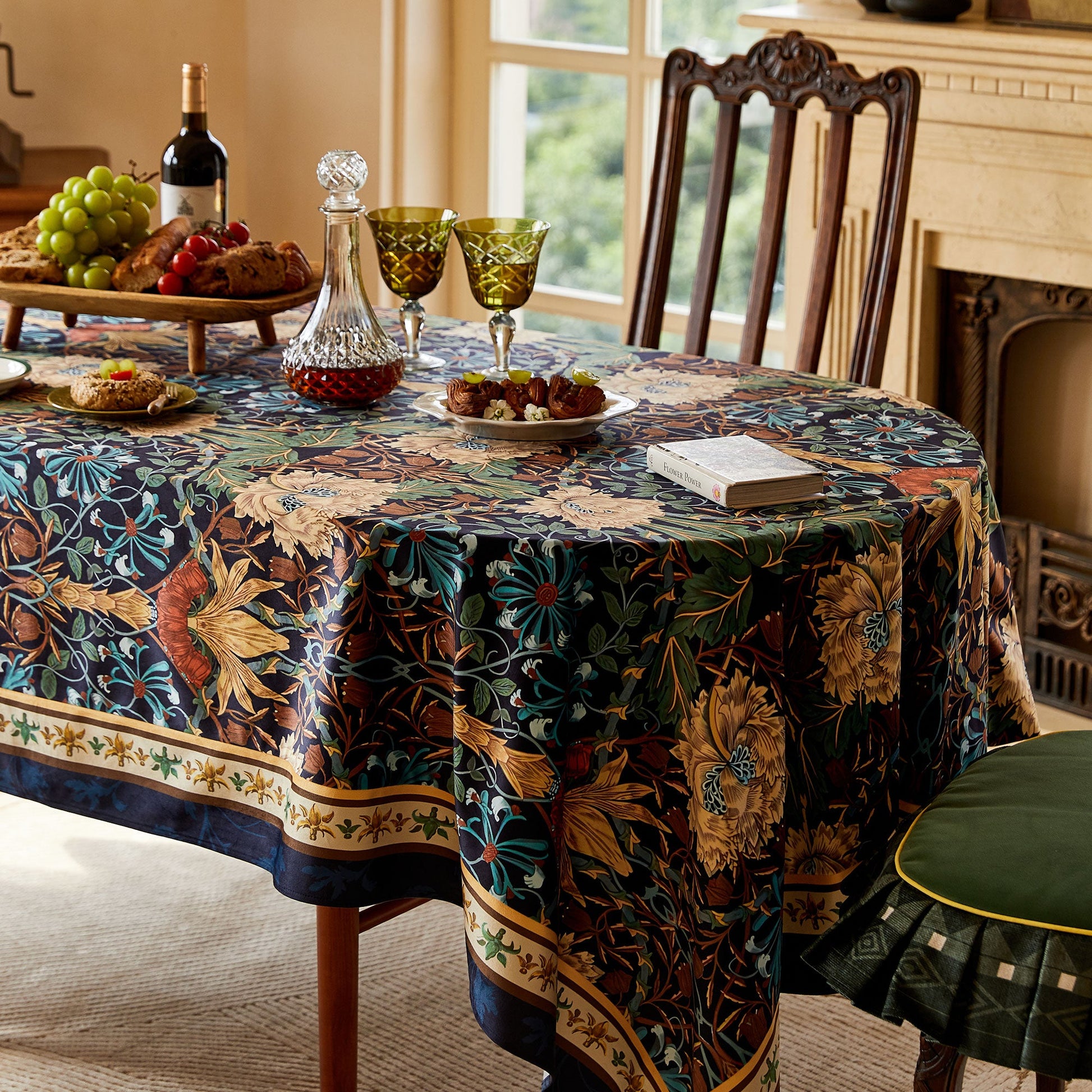 Nabis Golden Lotus Printed Custom Tablecloth