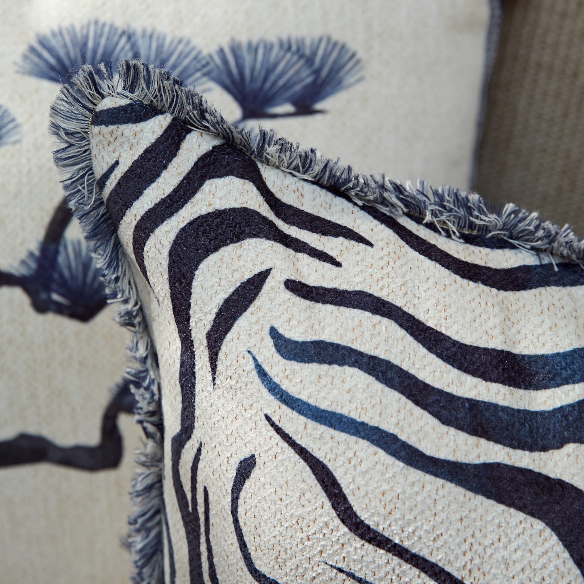 Nabis Blue and White Porcelain Zebra Print Throw Pillow Cover