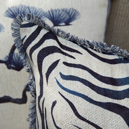 Nabis Blue and White Porcelain Zebra Print Throw Pillow Cover