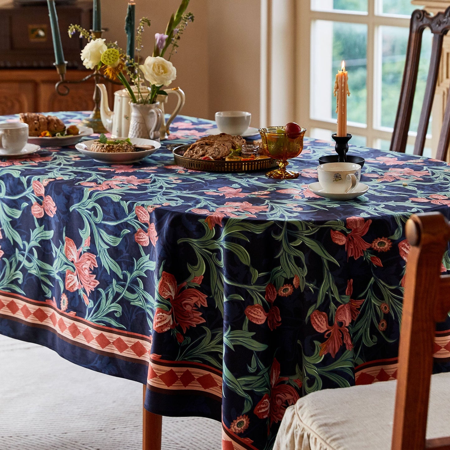 Nabis Blue Floral Printed Custom Tablecloth