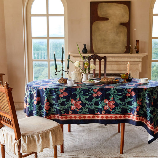 Nabis Blue Floral Printed Custom Tablecloth