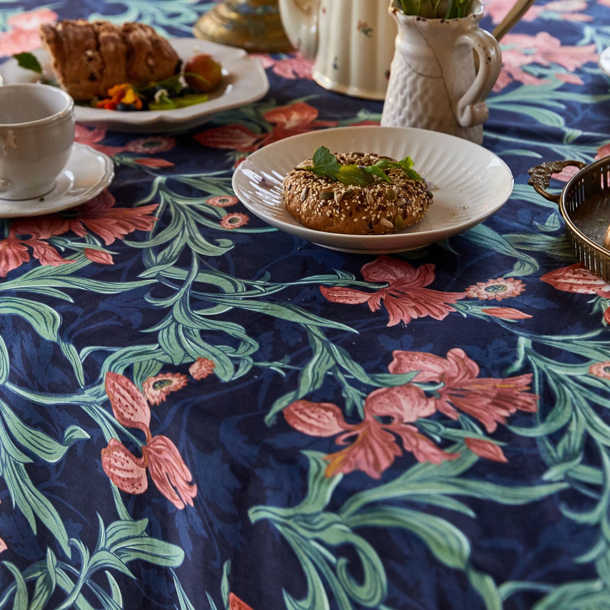 Nabis Blue Floral Printed Custom Tablecloth