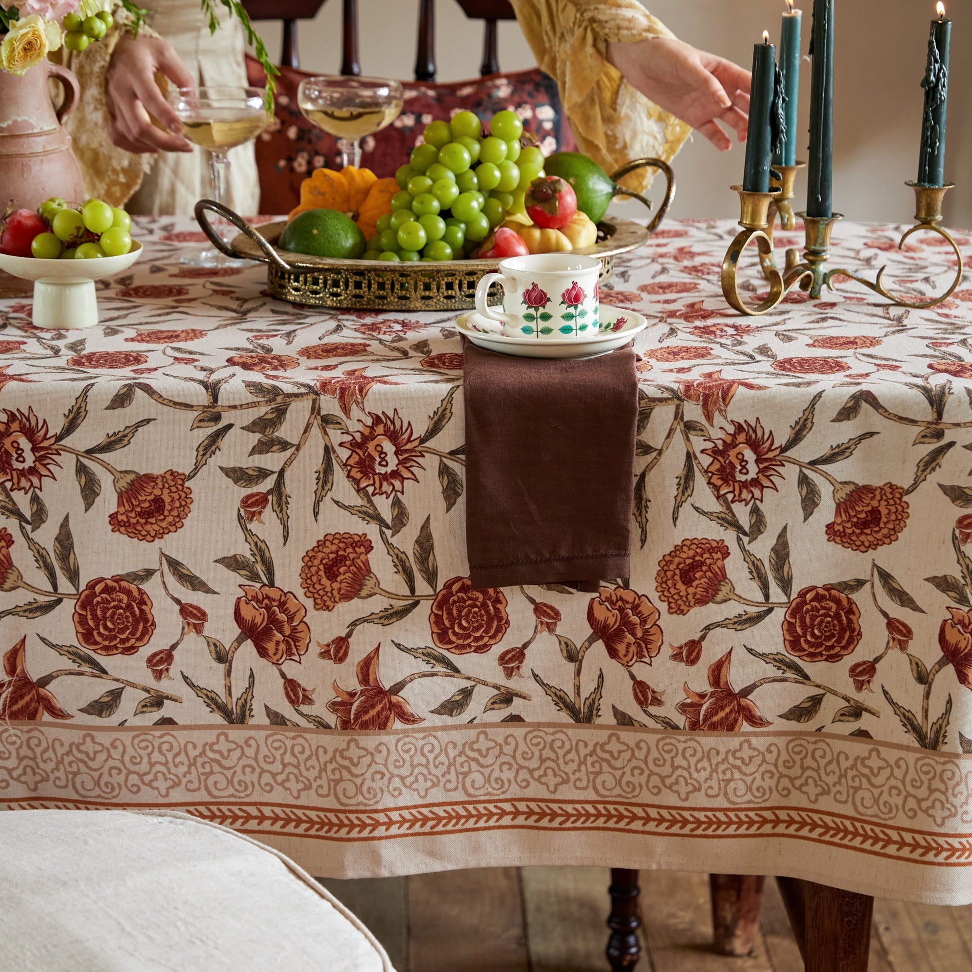 Nabis Elegant Block Print Floral Custom Tablecloth