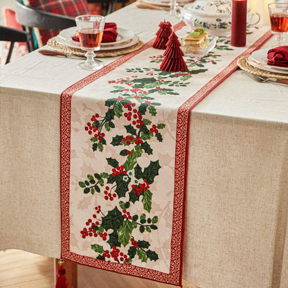 Nabis Holly and Berry Printed Custom Table Runner