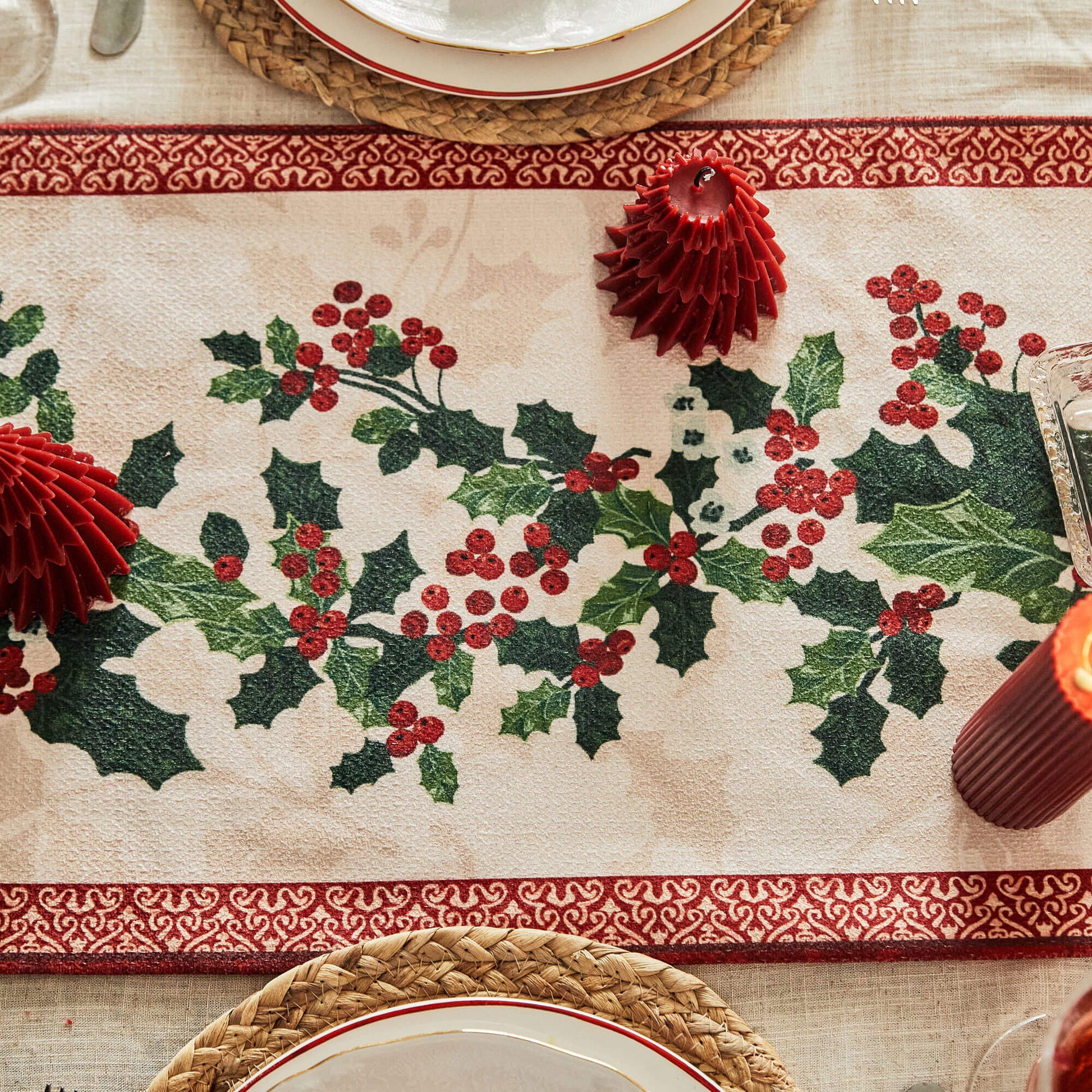 Nabis Holly and Berry Printed Custom Table Runner