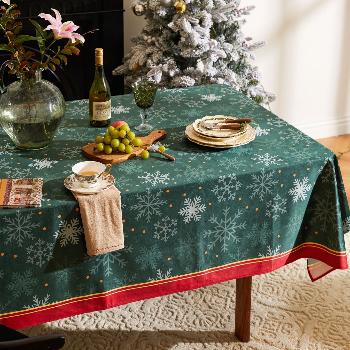 Nabis Christmas Forest Green Snowflake Custom Tablecloth