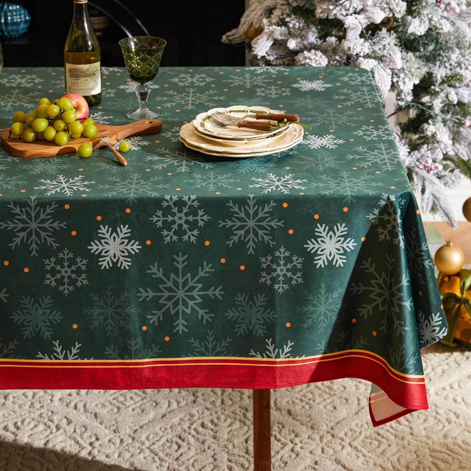 Nabis Christmas Forest Green Snowflake Custom Tablecloth