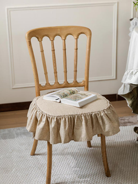 Linen Beige Ruffle Chair Seat Cushion