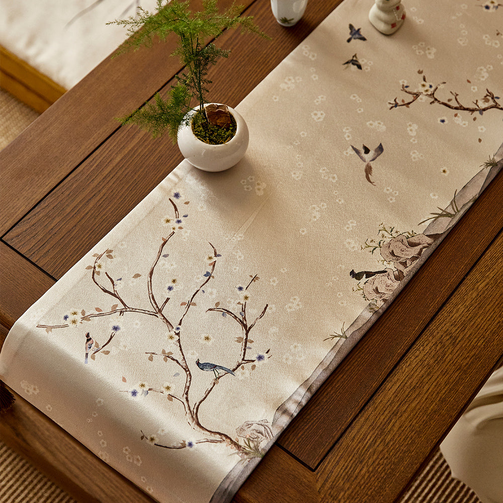 Iris Oriental Flower and Bird Tea Table Runner