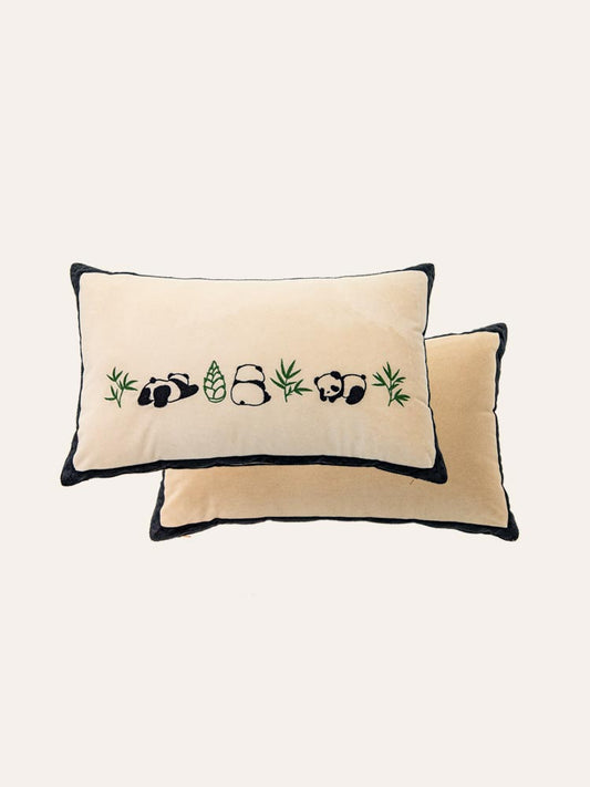 Panda Frolicking with Bamboo Pillow Cover