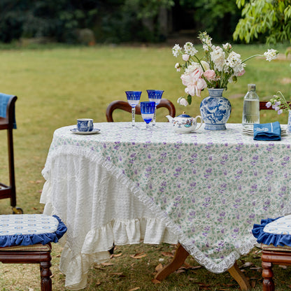 Violet Pastoral Lace Purple Flower Tablecloth