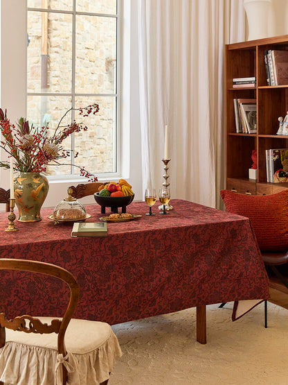 Regal Bloom Crimson Tablecloth