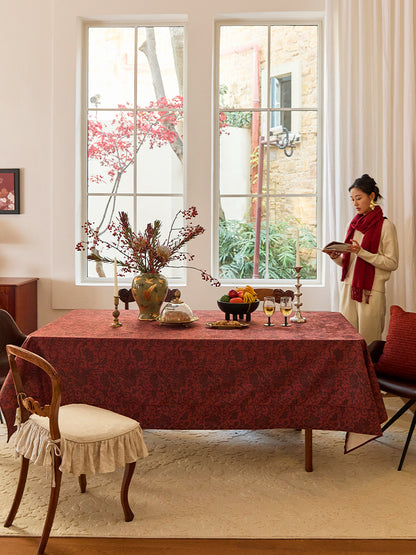 Regal Bloom Crimson Tablecloth