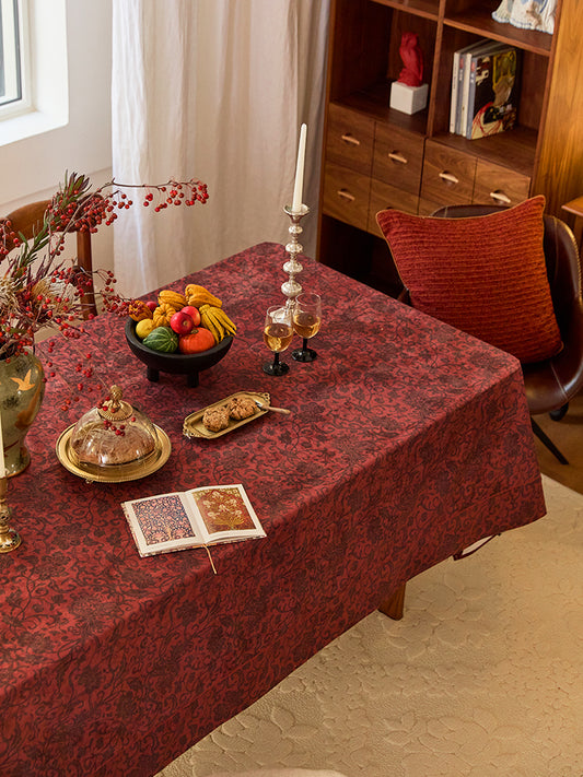 Regal Bloom Crimson Tablecloth