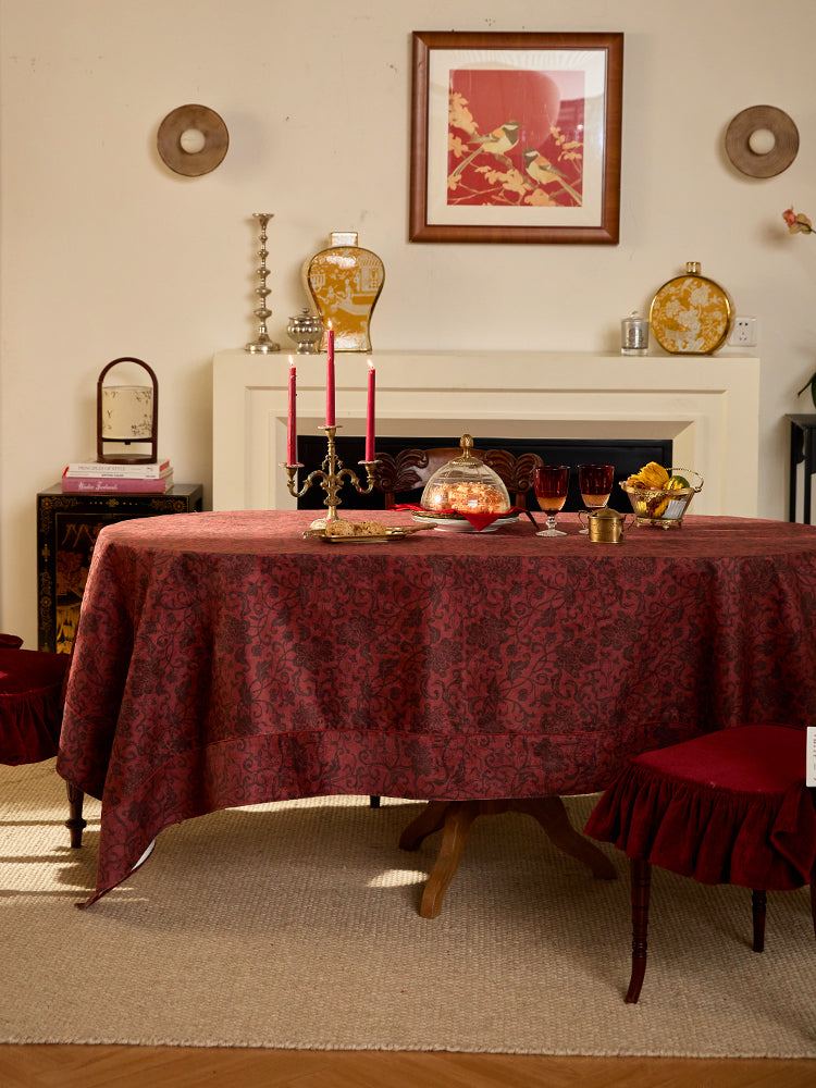 Regal Bloom Crimson Tablecloth