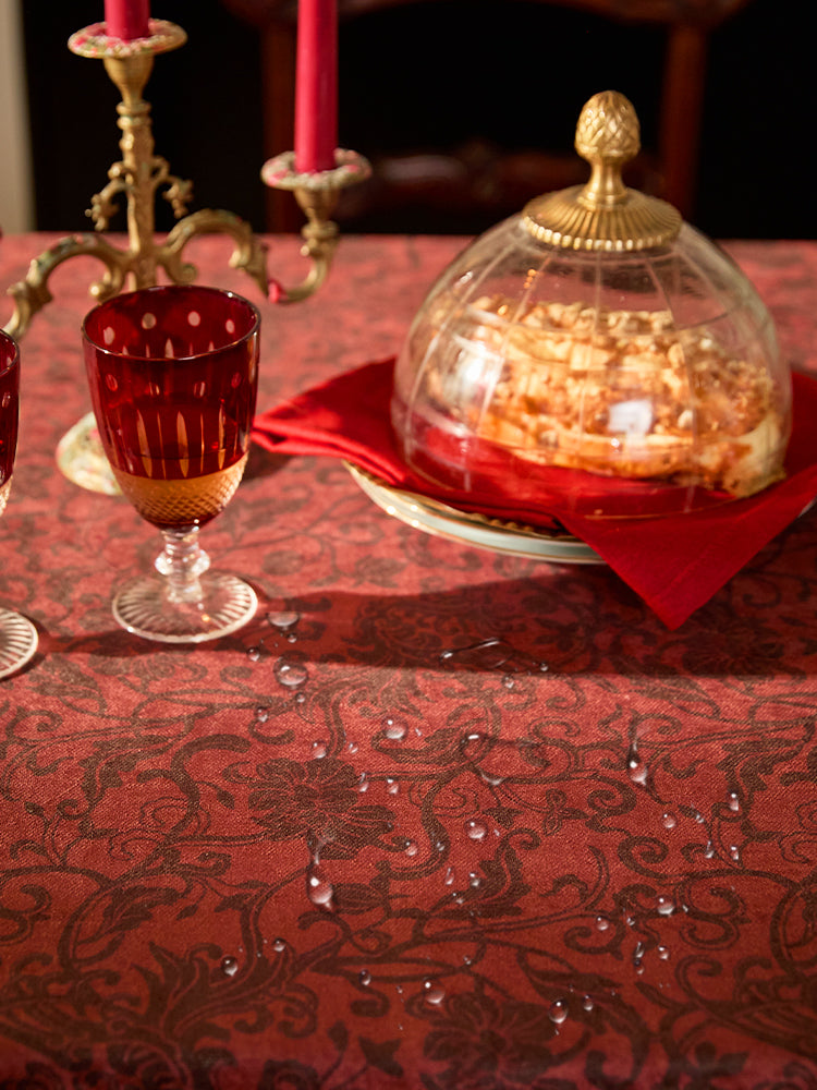 Regal Bloom Crimson Tablecloth