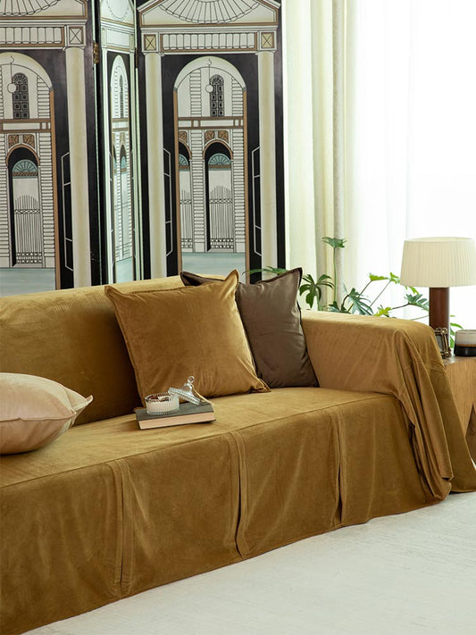 Golden Brown Velvet Sofa Cover