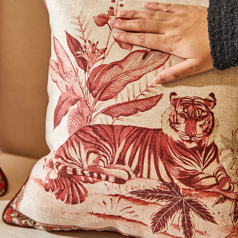 Tonson Tiger Print Red Throw Pillow Cover