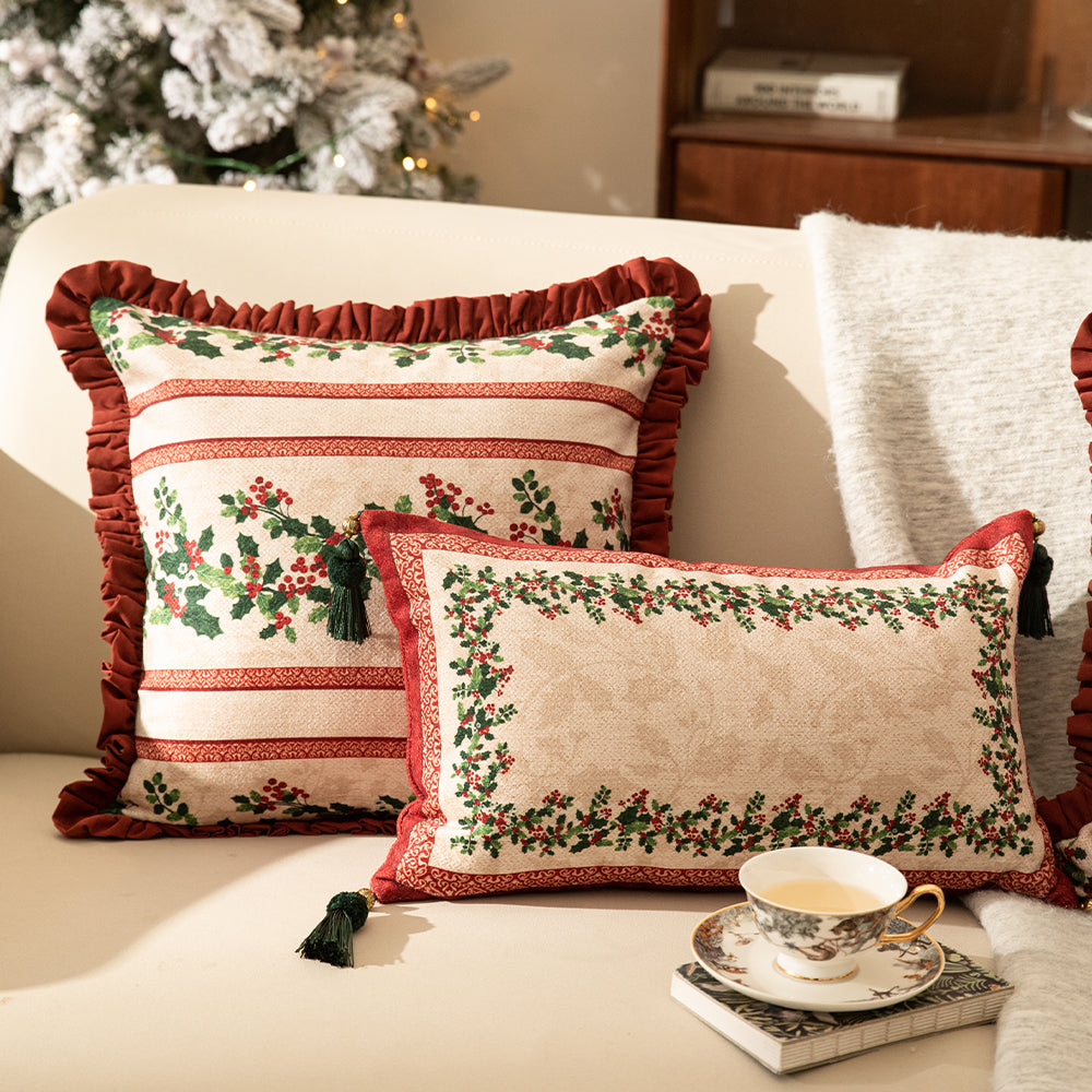 Vivienne Holly Berry Christmas Pillow Cover