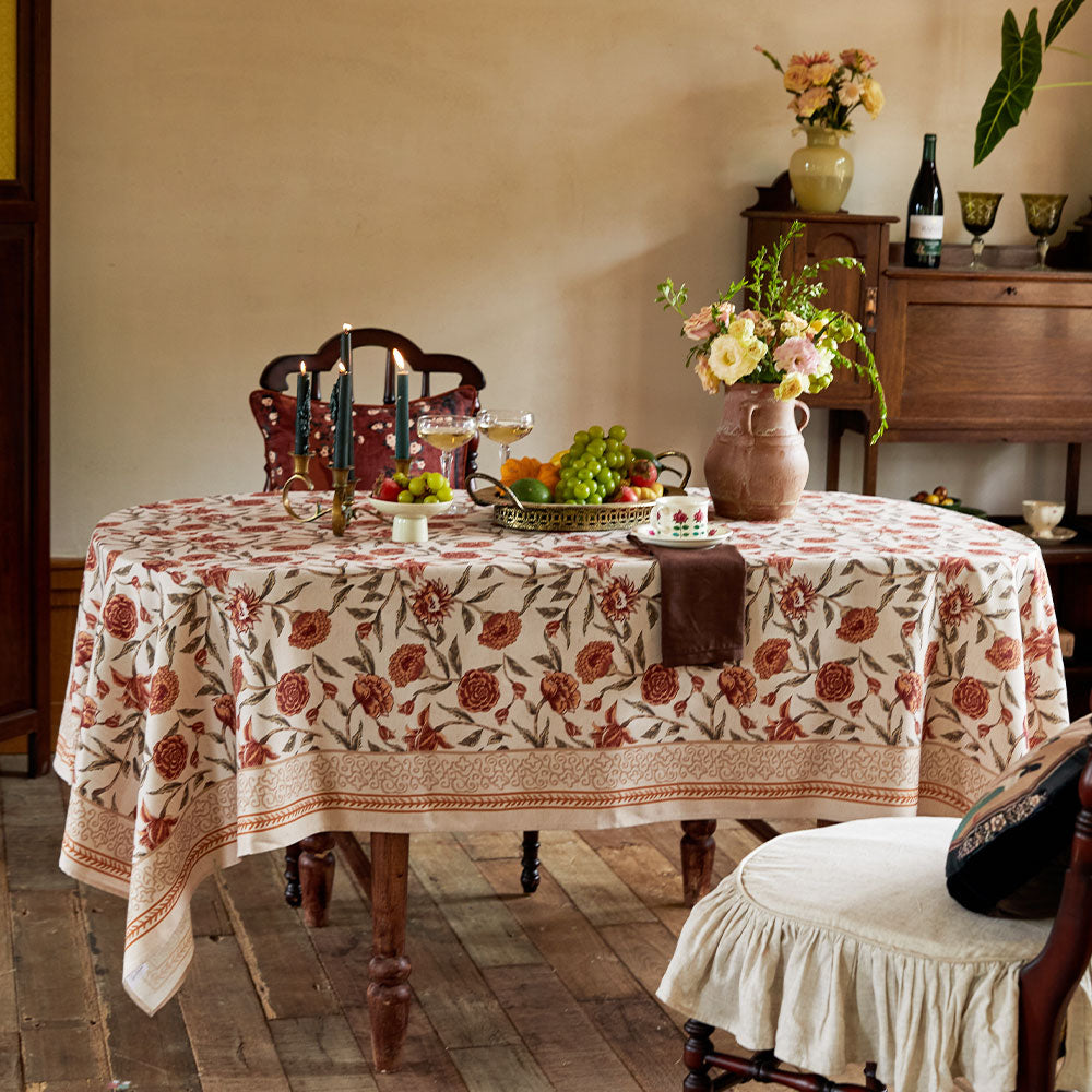 Rosalie Custom Floral Print Waterproof Linen Tablecloth