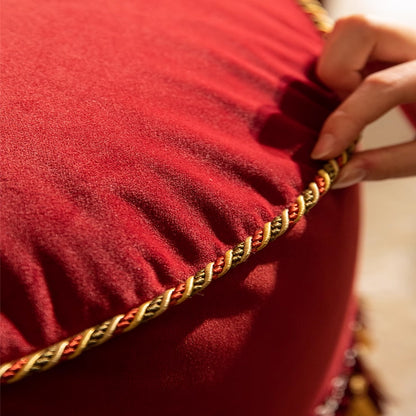 Ruby Red Tassel Handmade Ottoman Cushion