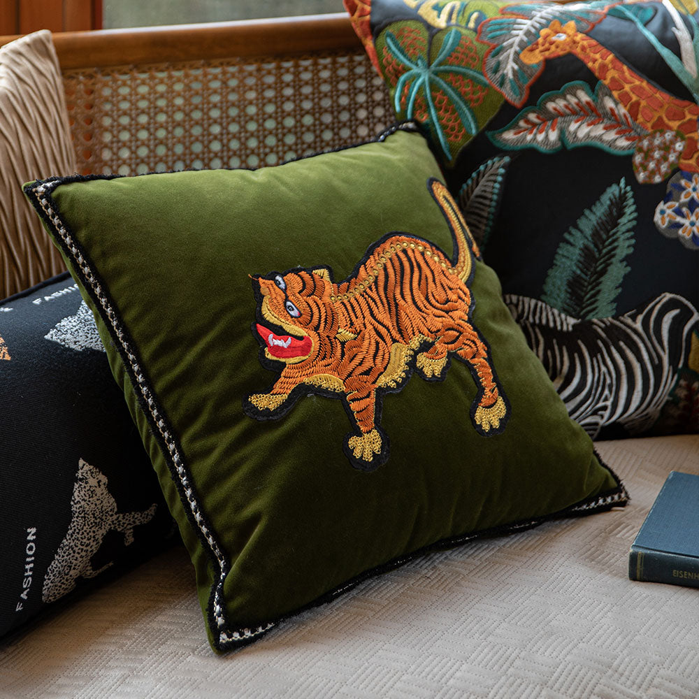 Rajah Animal Embroidered Throw Pillow Cover