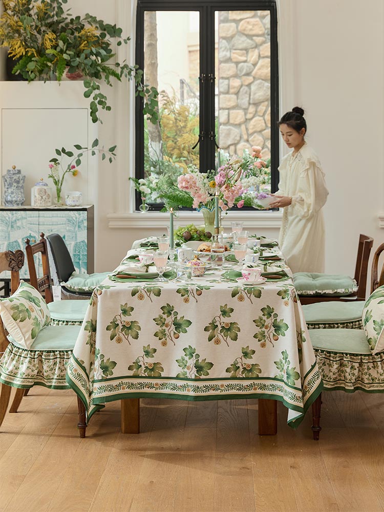 Rectangular Linen Green Designer Spring Fig Waterproof Tablecloth ...
