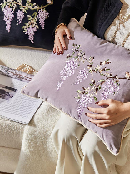 Wisteria Embroidery Velvet Pillow Cover