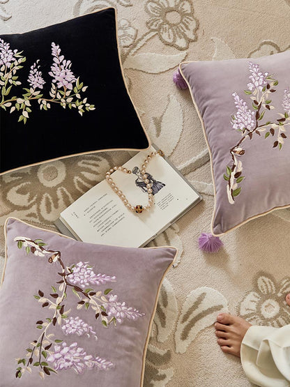 Wisteria Embroidery Velvet Pillow Cover