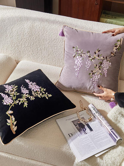 Wisteria Embroidery Velvet Pillow Cover