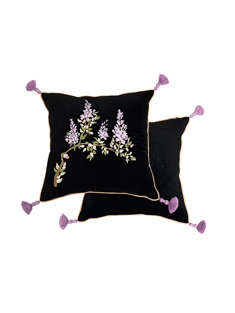 Wisteria Embroidery Velvet Pillow Cover