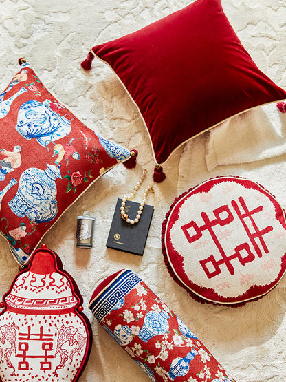 Oriental Red Pillow Cover