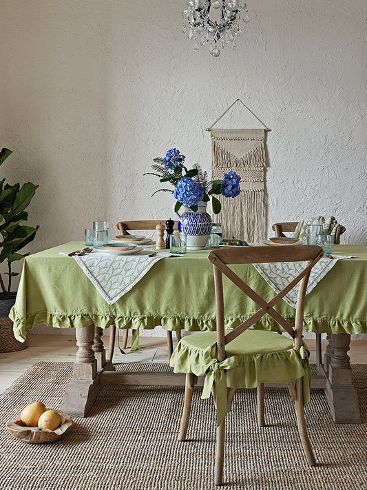 Green  Linen Ruffle Tablecloth