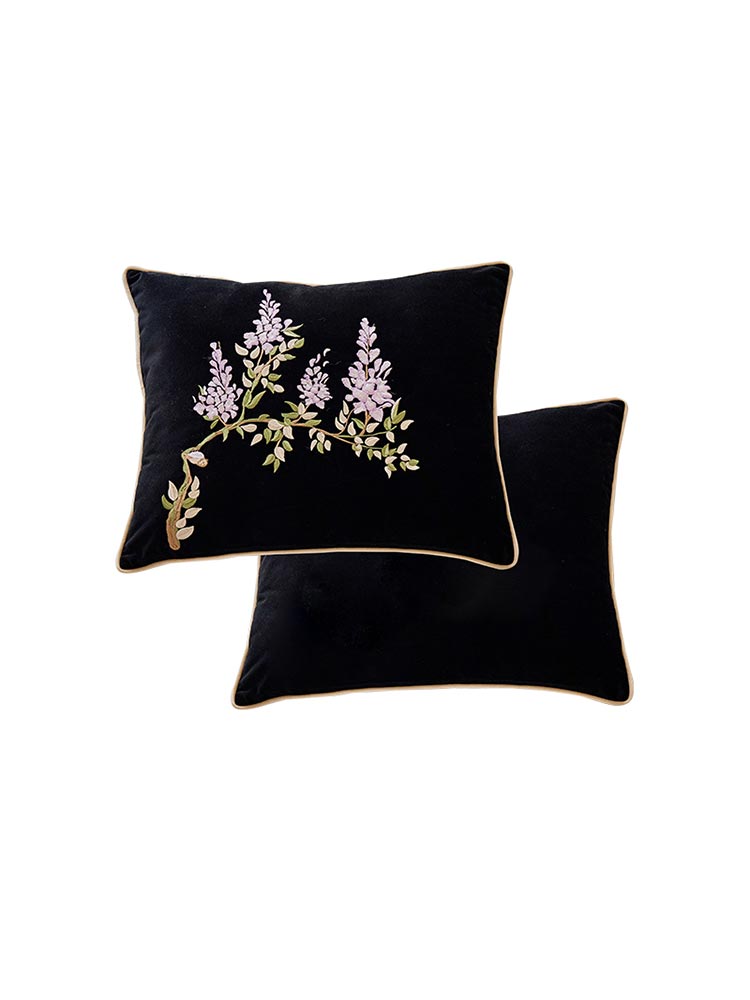 Wisteria Embroidery Velvet Pillow Cover