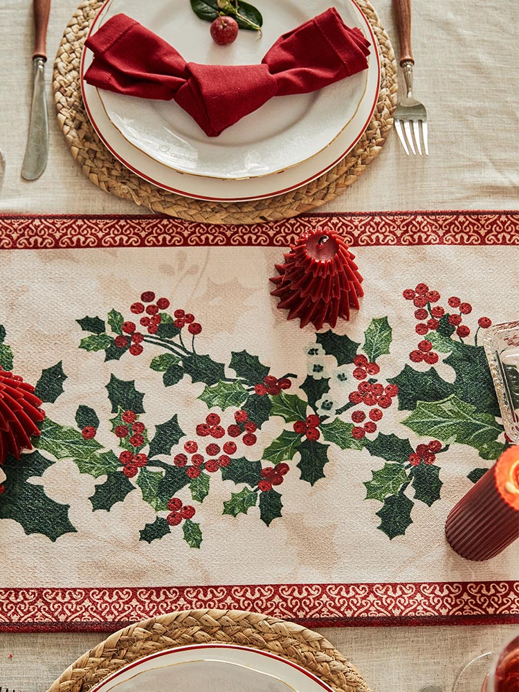 Christmas Holly Table Runner