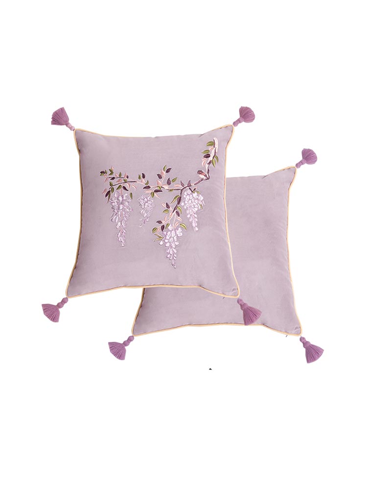 Wisteria Embroidery Velvet Pillow Cover