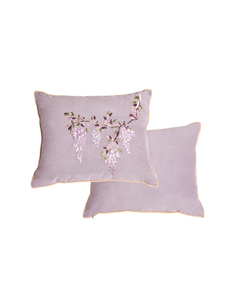 Wisteria Embroidery Velvet Pillow Cover