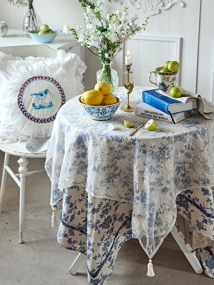 Blue and White Porcelain Tablecloth