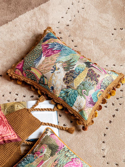 Safari Parrot Jacquard Throw Pillow Cover