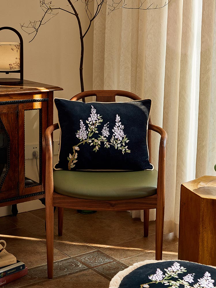 Wisteria Embroidery Velvet Pillow Cover