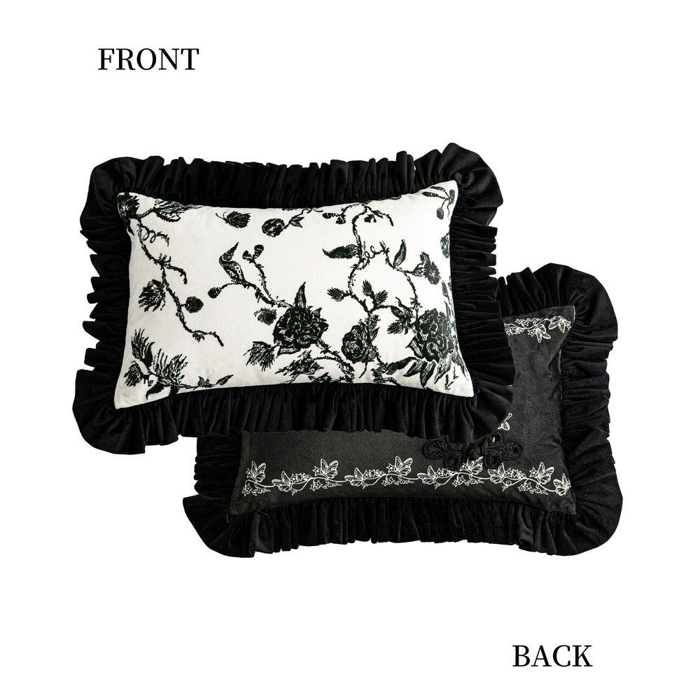 Nabis Block Print Decorative Pillow Cover Black Rose 